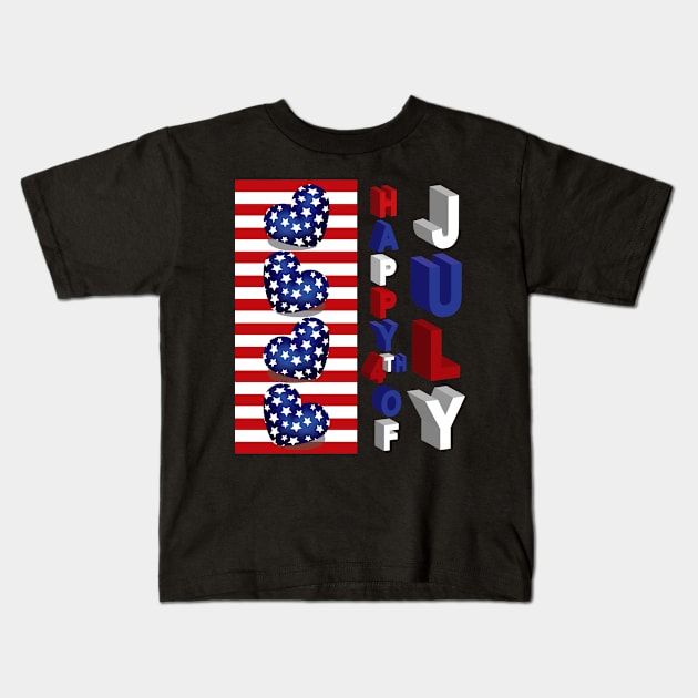 4th Of July 3D Art Kids T-Shirt by Designoholic